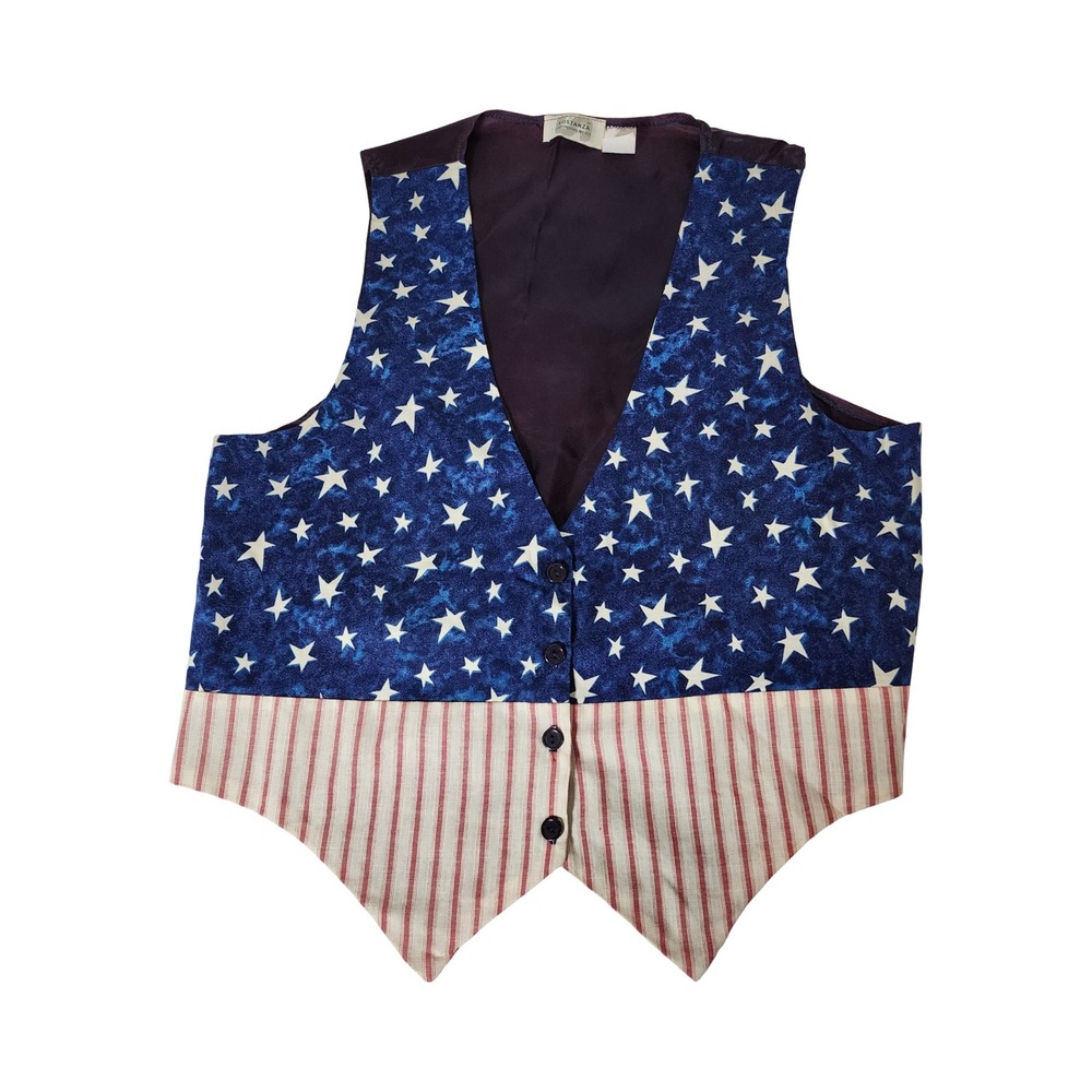 Sostanza Vintage Americana Stars and Stripes Patriotic Vest Mens L/XL Blue Red
